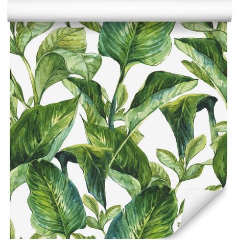 Papel pintado de acuarela con hojas tropicales para salón y dormitorio, 50x1000 cm. (1/5)