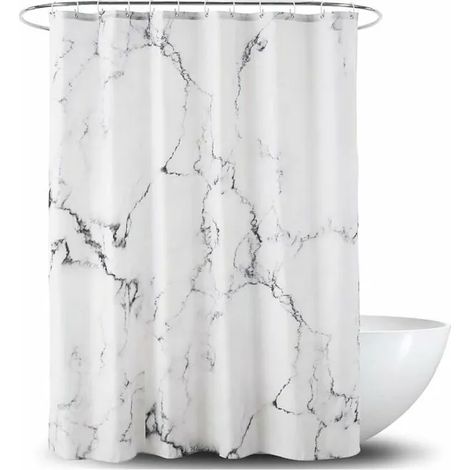 Rideau de douche tissu imperméable, ourlet résistant, motif marbre, polyester lavable, tailles variées, 180x200 cm, anti-moisissure, salle de bain moderne. (1/4)