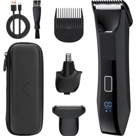 Rifinitore professionale per uomo, rifinitore 2 in 1 per corpo e inguine - Rifinitore a doppia testina per una rasatura senza tagli con blocco da viaggio, impermeabile IPX7, display LED