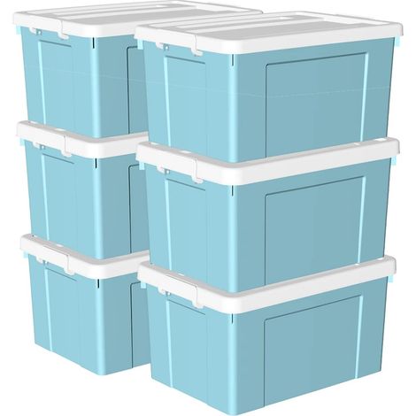90L6 Boîte de Rangement, Bac de rangement avec Poignée, Plastique Organisateur avec Couvercle, Empilable, Transportable, pour Vêtements, Bureau, Chambre, Dortoirs, Bleu, 90L - Lot de 6 (1/5)