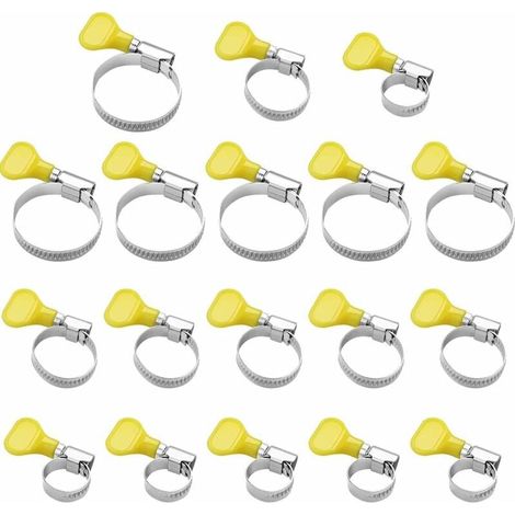 Schlauchschellen, 18 Stück, verstellbare Schlauchclips, 9–16 mm, 16–25 mm, 20–32 mm, einohriger, verstellbarer Schlauch für Familienwasserleitung, Benzintank, Autoschlauch usw., Silber + Gelb, Fonepro