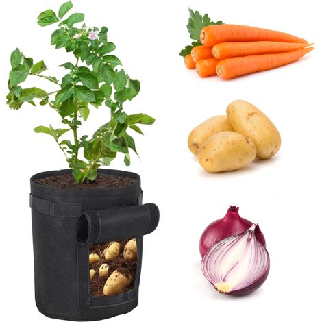 Sac de culture pour pommes de terre 7 gallons – 30x35 cm – Tissu non tissé respirant – Poignées et rabat d’accès – Pour légumes, tomates, carottes, fraises (1/5)