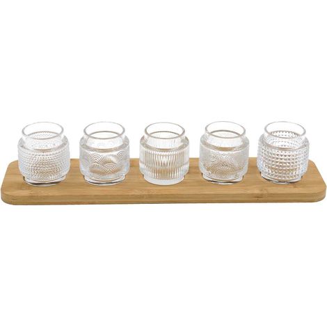 Bougeoirs en verre avec support en bambou
