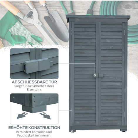 Armoire de jardin en bois, abri de rangement avec toit en appentis et feutre bitumé, gris, 87x46,5x160cm, portes à lamelles pour stockage extérieur (1/5)