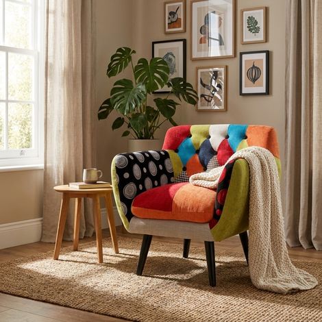 Gepolsterter Patchwork-Sessel aus Stoff und Holz Imperial New