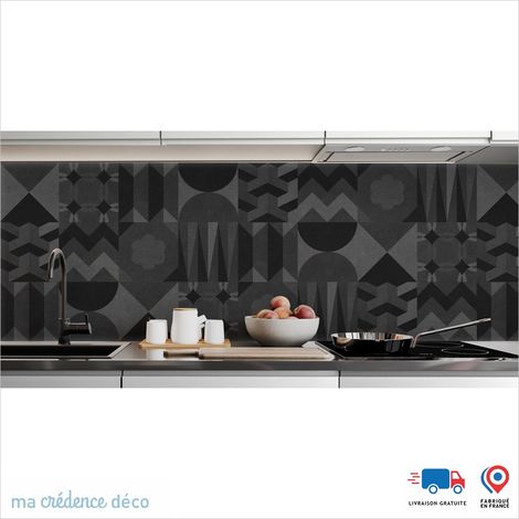 Crédence : Carreaux ciments scandinave 3 - Couleur noir - Alu composite - 60 - 120 (1/3)