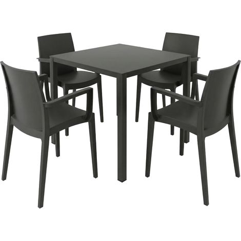 Grandsoleil Garten-Essgruppe Brunch/Venice 4 Personen Stahl/Kunststoff schwarz Sitzgruppe