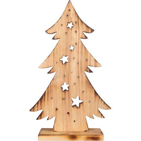 Sapin de Noël Lumineux LED en Bois Naturel Décoration Extérieure Petit Modèle - PANGIVO (1/5)
