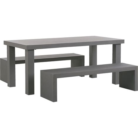 Set da Giardino in Cemento Grigio Tavolo Rettangolare e 2 Panche ad U Taranto
