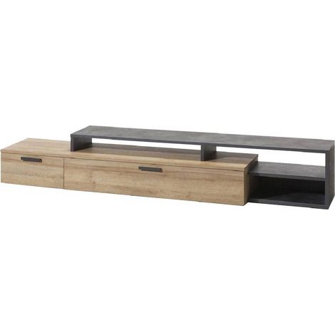 CONTROMOBILE BASSO BASE LINEA 'VITTORIA' cm. 45 x 270 x h.44,9 - rovere/grigio (2 cassetti)