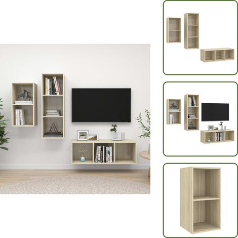 The Living Store Juego de muebles de salón 3 pzas madera ingeniería roble Sonoma - Muebles de TV