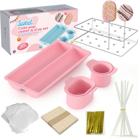 Ensemble de moules à sucettes en ABS, outil 3 en 1 pour découper et cuire des glaces rondes - Non imprimé en 3D (Ensemble rose de 8 pièces) (1/4)