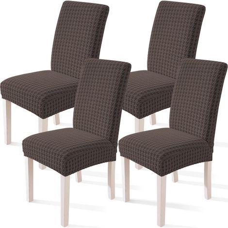 Housses de chaise extensibles 4 pièces, motif jacquard, marron, lavables (1/5)