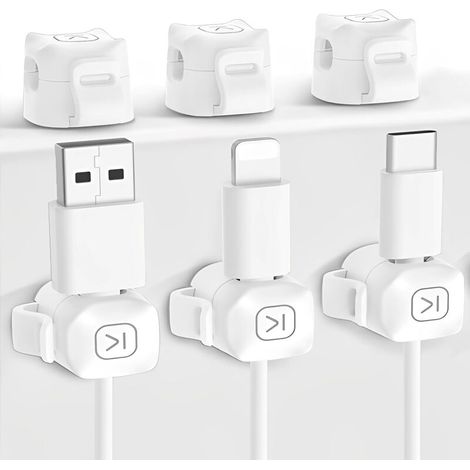 6 PCS Clips Câble Organisateur Bureau,Cable Clips Support de Câble,Fil fortement adhésif Support de chargeur,Blanc