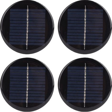 Panneau solaire portable rond en silicium polycristallin, stable et efficace, composé de 4 cellules photovoltaïques de 6 V et de 80 mm de diamètre. (1/5)