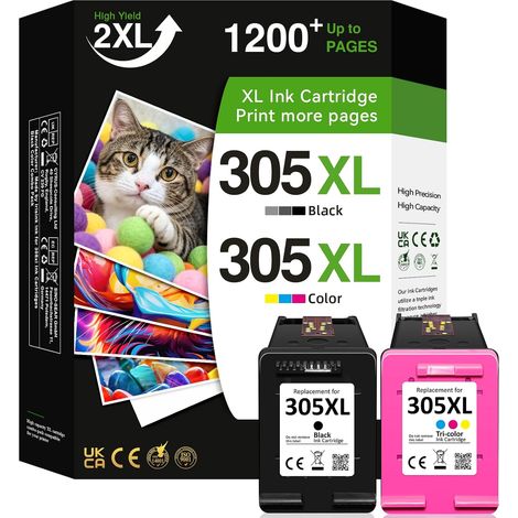 305 XL Cartouche d'encre Remplacement pour HP 305 XL Noir et Couleur Cartouche pour HP 305 305XL pour HP DeskJet 2820e 4220e 2720e 2700 2720 2700e 2723e 2800e Envy 6000 6032e 6432e 6020e (2-Pack) (1/5)