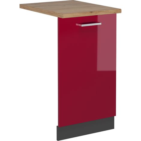 Tapa del lavavajillas R-Line, Rojo Burdeos alto brillo, 45 cm , ET Roble, Vicco