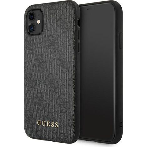 Guess GUHCN61G4GFGR iPhone 11 / Xr 6,1" graue Hartschalen-Schutzhülle 4G Metall Gold Logo (1/5)