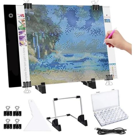A4 Tablette lumineux LED Pour Broderie Diamond Painting, Luminosité Réglable, Kit doutils de Peinture Diamant Bricolage