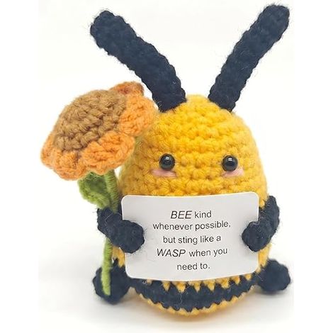 Abeille Crochet Fait Main avec Tournesol - Décoration de Bureau Petit Cadeau en Amigurumi, Idée Cadeau pour Amis, Collègues et Étudiantes (1/5)
