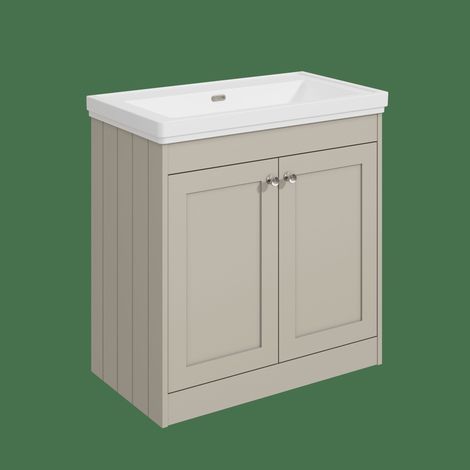 Balterley Butterton 800mm Floor Standing 2 Door Unit with Classic Basin No Tap Hole - Pebble Grey