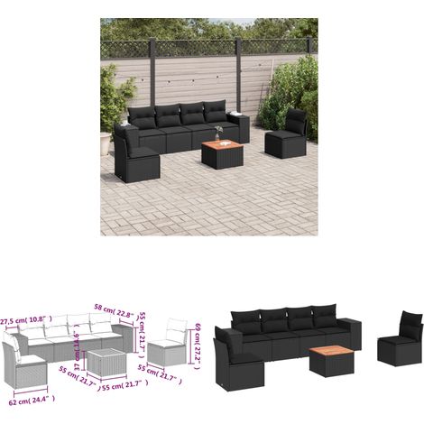 7-tlg. Garten-Sofagarnitur mit Kissen Schwarz Poly Rattan - Gartenmöbel - Outdoor Möbel - Rattan Gartenmöbel - Lounge Set - Esstischset - Home & Living (1/3)