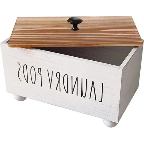 Organisateur de buanderie – Blanc – Boîte de rangement en bois – Pour dosettes de lessive et cotons – Multifonctionnel (1/5)