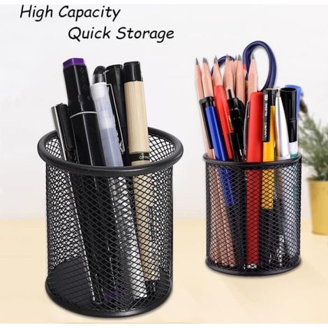 Pot à Crayon Métal - - 6pcs - Noir - Multifonctionnel Porte-crayons Pot Stylo pour Bureaux Pupitres (1/3)