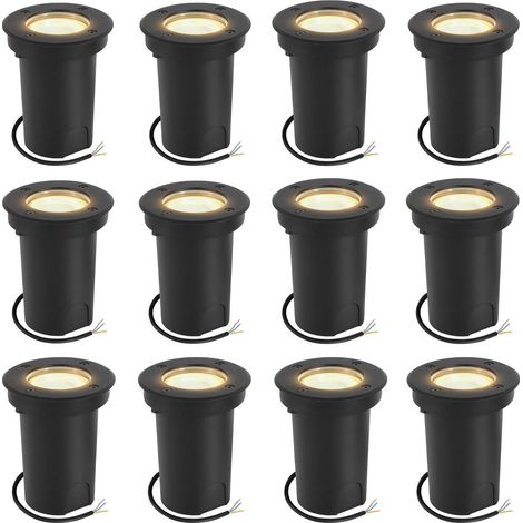 Randaco 12x 3W Bodenleuchte Schwenkbar IP65 Außen LED Bodeneinbaustrahler Bodenstrahler Bodenlampe Warmweiß - Schwarz Gehäuse