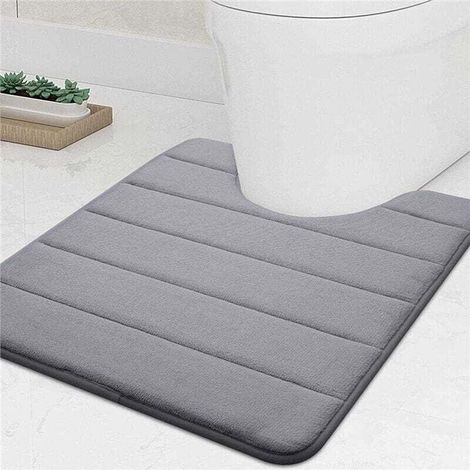 Tapis de toilette en polaire corail, antidérapant et absorbant, en forme de U, uni, lavable