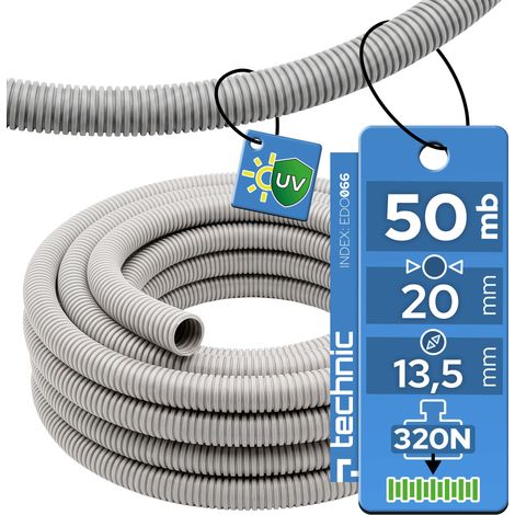 Gaine annelée sans halogène 20/13,5mm 320N anti-UV gris clair 50m - EDO Technic (1/5)