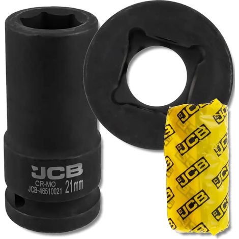 Chiave a bussola a impatto profonda JCB da 3/4" in acciaio Cr-Mo a 6 punte da 21 mm