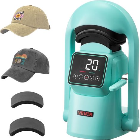 VEVOR Macchina per Pressa a Caldo 350W per Cappelli con 2 Piastre Intercambiabili, Apertura Rilascio Automatici, Touchscreen per Controllo Tempo Temperatura, Stampa a Termico per Cappellini, Verde