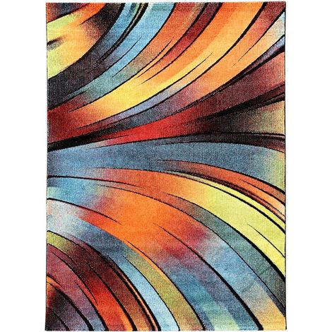 Tapis enfant carré 100x100 cm rouge et vert – Tissé en polypropylène – Anti-poussière et hydrofuge – Motif géométrique moderne – Unamourdetapis (1/5)