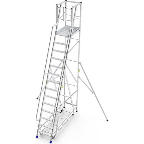 Scaletta 13 gradini - altezza massima di lavoro 5.25m - base con ruotee - ER13-KRE