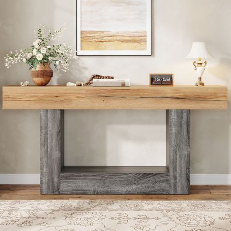 Console d'entrée 160 x 30 x 82,5 cm en panneaux de particules effet bois naturel HAVRYA (1/5)