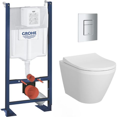 Pack WC Bâti Autoportant Rapid SL + WC sans bride Integra + Abattant softclose + Plaque chrome (ProjectIntegraRimless-1-SP)