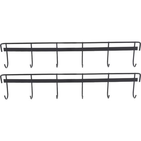 Lot de 2 porte-manteaux muraux en acier inoxydable avec 6 crochets pour vêtements, serviettes et chapeaux. Couleur : noir. (1/5)