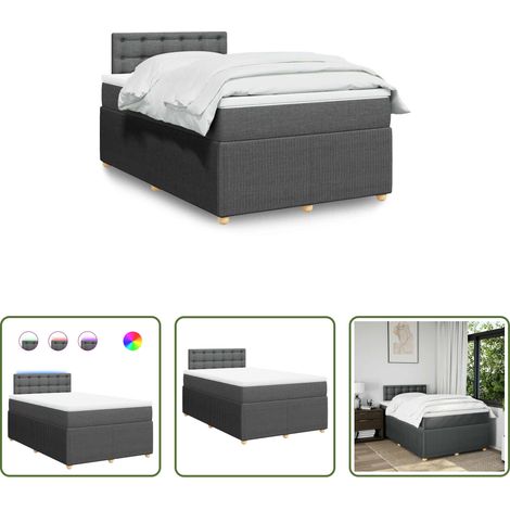 vidaXL Surmatelas - Sommier à lattes de lit avec matelas gris foncé 120x190cm tissu (1/5)
