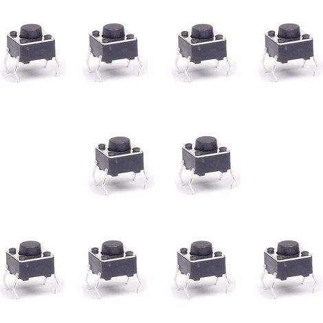 10 micro boutons commutateurs 6 x 6 x 5 mm pour PCB Arduino 4 broches courtes (1/2)