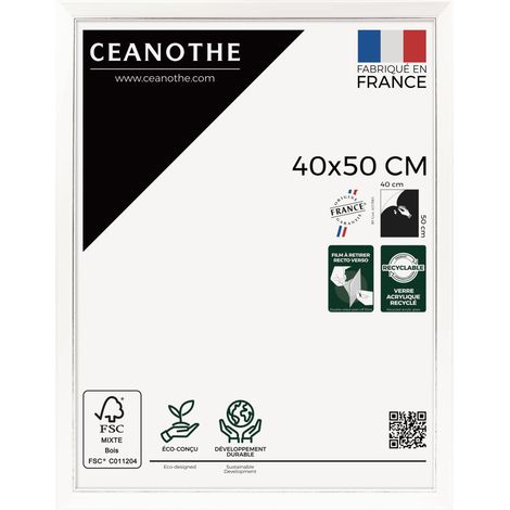 Cadre Photo Blanc 40x50 cm et 50x40 cm - Convient au A3 - Nez biseauté en argent patiné  - Cadre Photo Vittoria Bois Massif FSC - Fabriqué en France - Verre acrylique Incassable