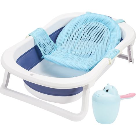 Vasca per bambini - Set da viaggio pieghevole - con termometro - per bambini - Antiscivolo - blu (1/5)