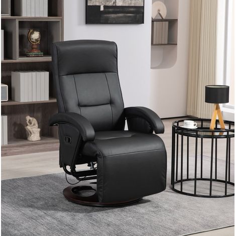 Relaxsessel 66x86x107 cm schwarz, 360° drehbar mit Fußstütze, Holzsockel MEUBLIV (1/5)