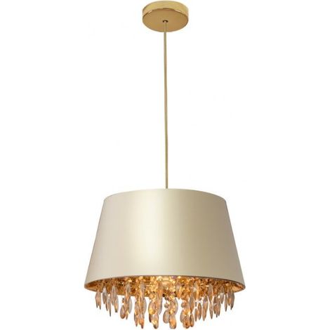 Suspension Ø 30 cm – Abat-jour crème avec cristaux, douille E27, IP20, câble réglable en hauteur, une ampoule, idéale pour chambre et salon, éclairage intérieur glamour (1/5)
