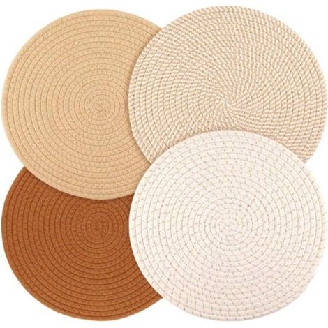 Set mit 4 runden, gewebten Matten, rutschfeste, weiche Matte für heiße Töpfe und Pfannen, hitzebeständige Matte für Küchenarbeitsplatten, 11 cm (1/5)