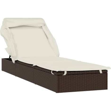 Transat avec toit pliable marron 213x63x97 résine tressée (1/5)