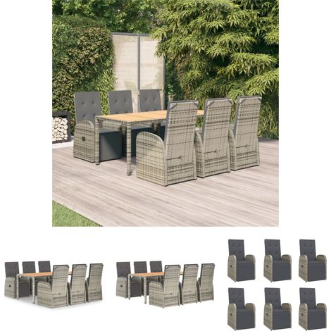 Gartenmöbel - vidaXL 7-tlg. Garten-Essgruppe mit Kissen Grau Poly Rattan - Liegeplatz (1/5)