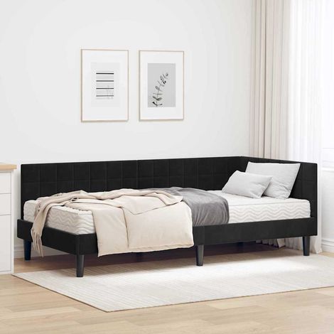 Eckbettgestell mit Matratze mit Kopfteil 2 pcs Schwarz Samt