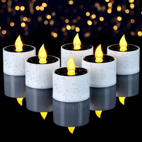 Lot de 6 bougies solaires – éclairage de jardin solaire – lampe solaire – éclairage de camping – 5,3 x 5,3 x 5,4 cm – ABS – Blanc (1/5)
