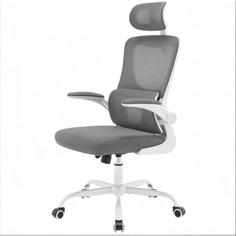 Silla de oficina ergonómica con respaldo alto gris con ruedas (1/3)